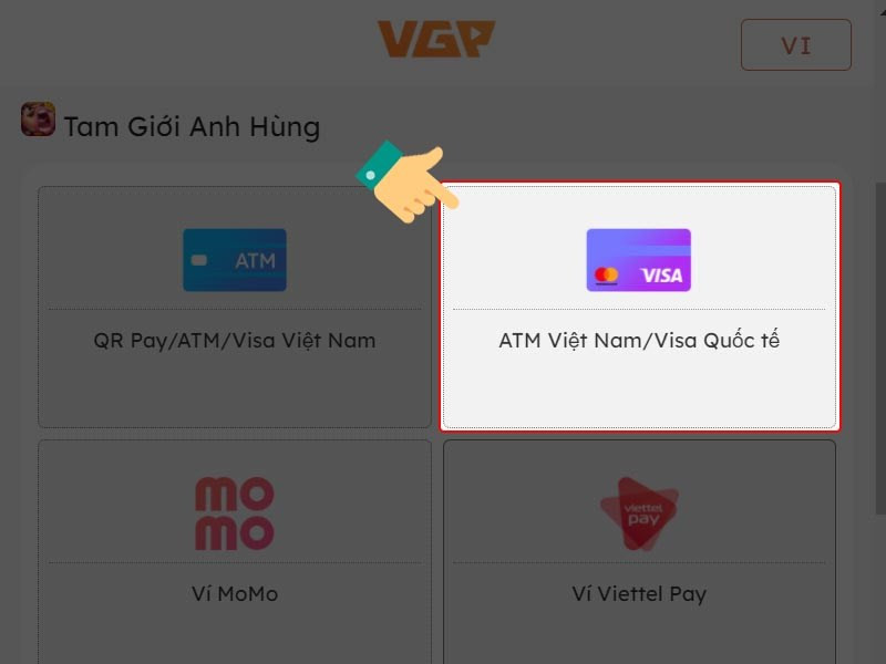 Chọn hình thức ATM/Visa Quốc Tế