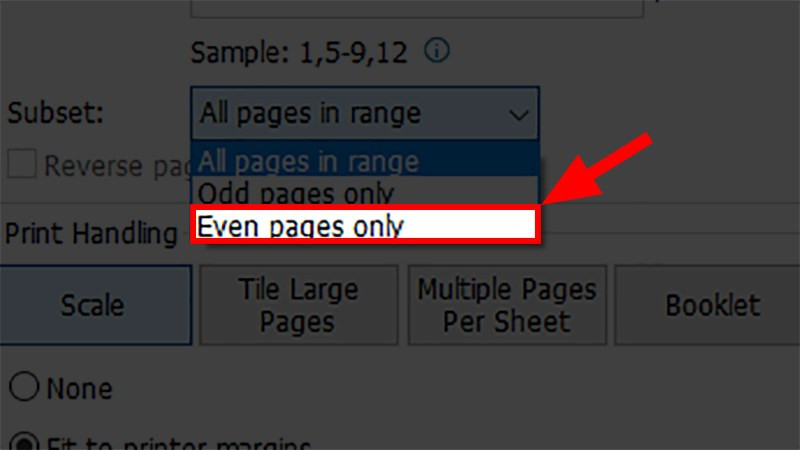 Chọn in trang chẵn trong PDF