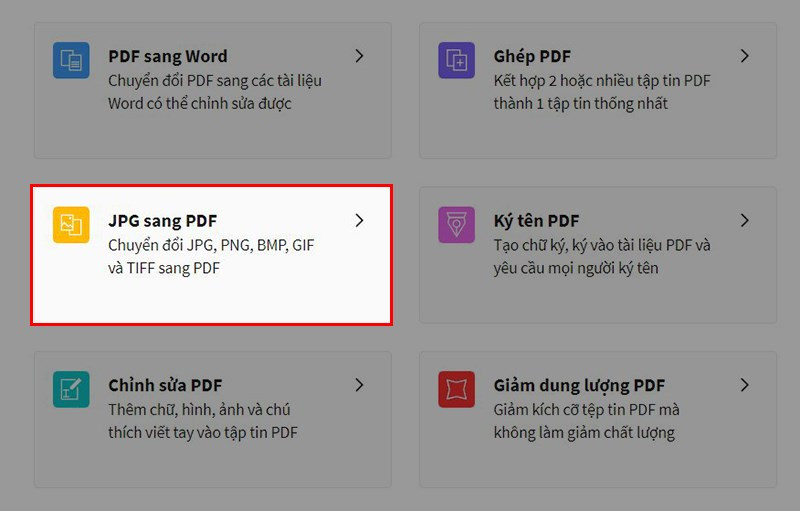 Chọn JPG sang PDF trên Smallpdf