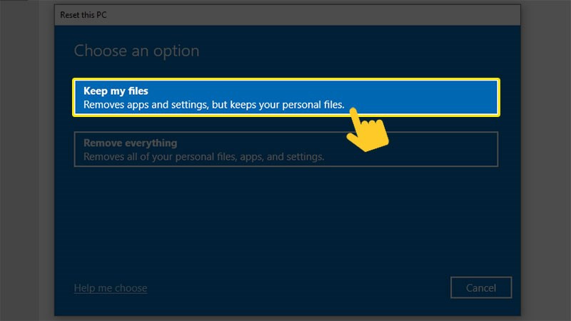 Chọn Keep my files