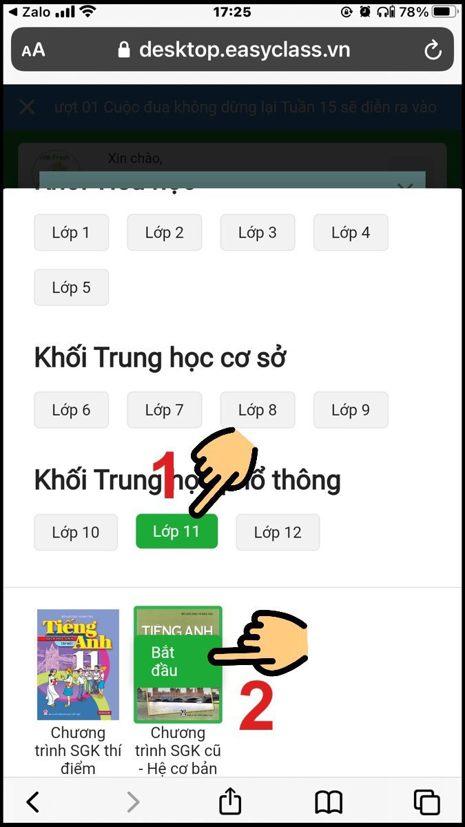 Chọn khối lớp