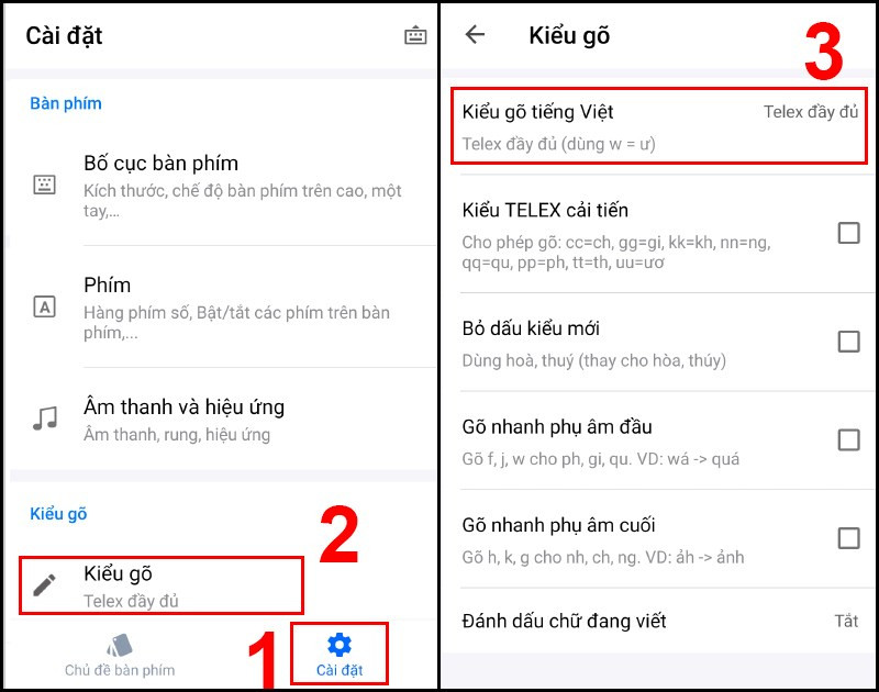 Chọn Kiểu gõ và nhấn Kiểu gõ tiếng Việt