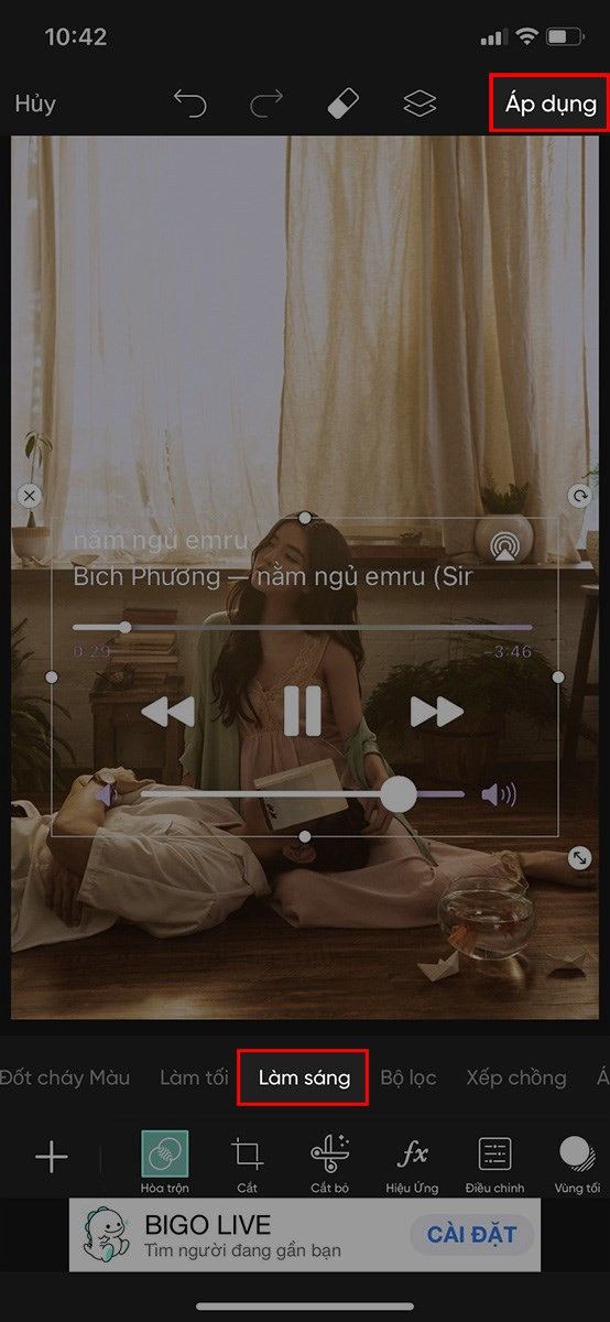 Chọn Làm sáng &gt; Chọn Áp dụng