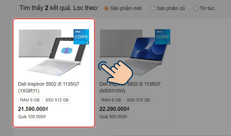 Chọn laptop để xem thông tin chi tiết