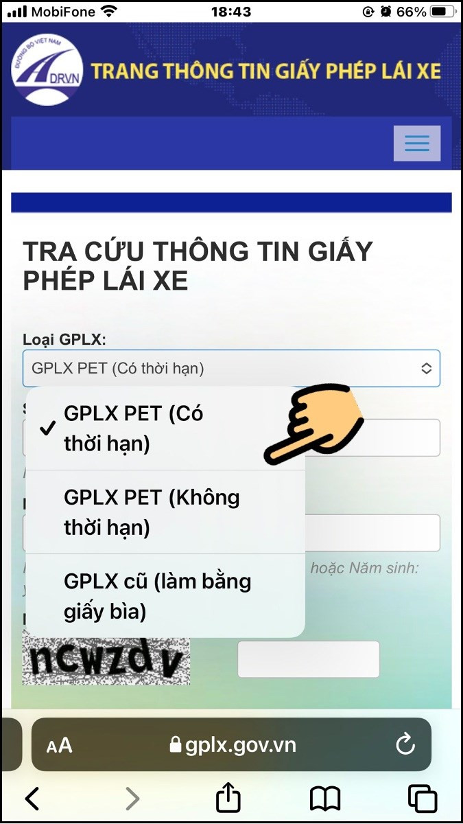 Chọn loại giấy phép lái xe