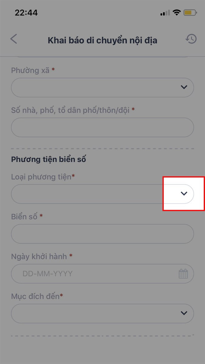 Chọn loại phương tiện và nhập biển số