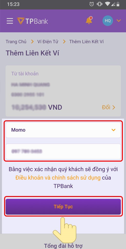 chọn loại ví Momo 