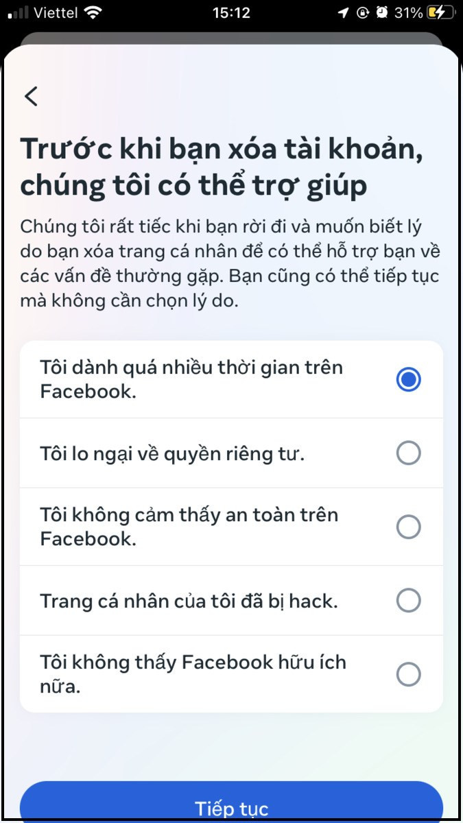 Chọn lý do muốn xoá hoặc khoá