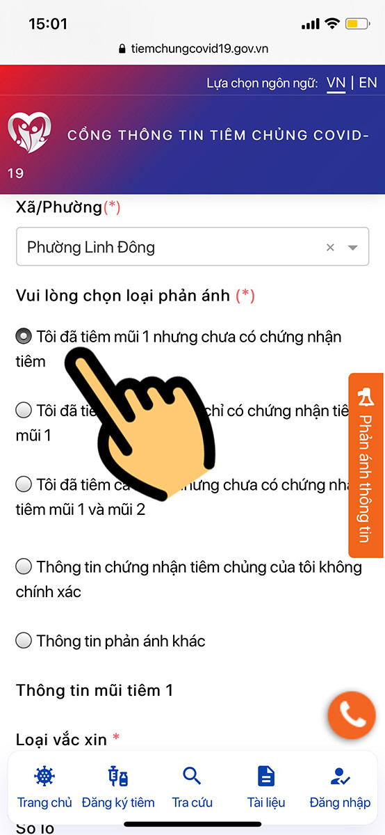 Chọn lý do phản ánh