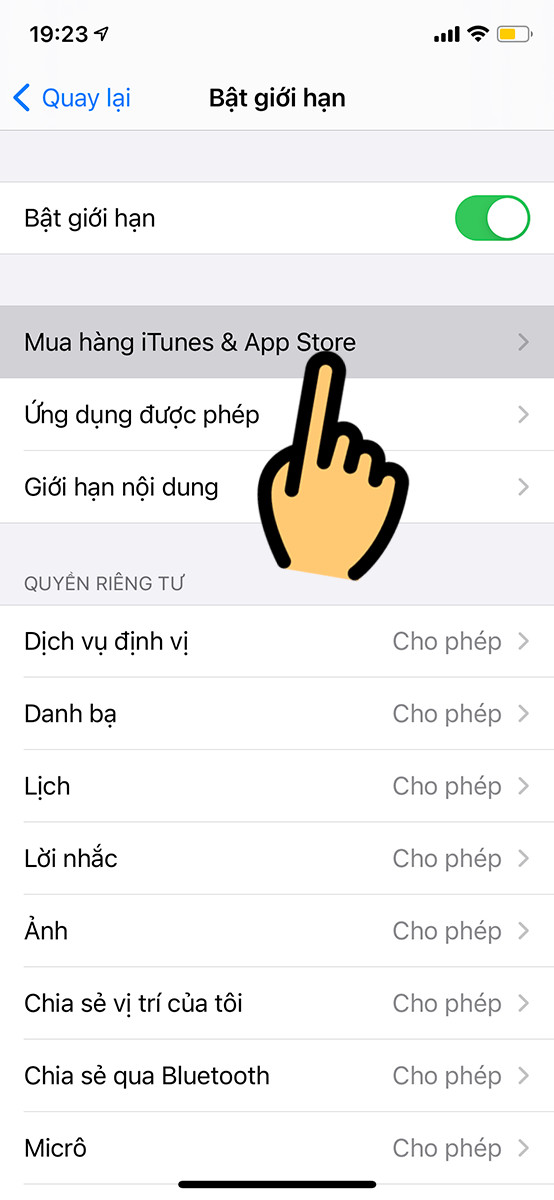 Chọn Mua hàng iTunes & App Store