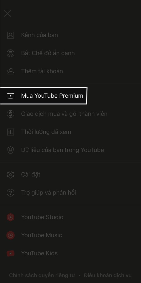 Chọn mua Youtube Premium