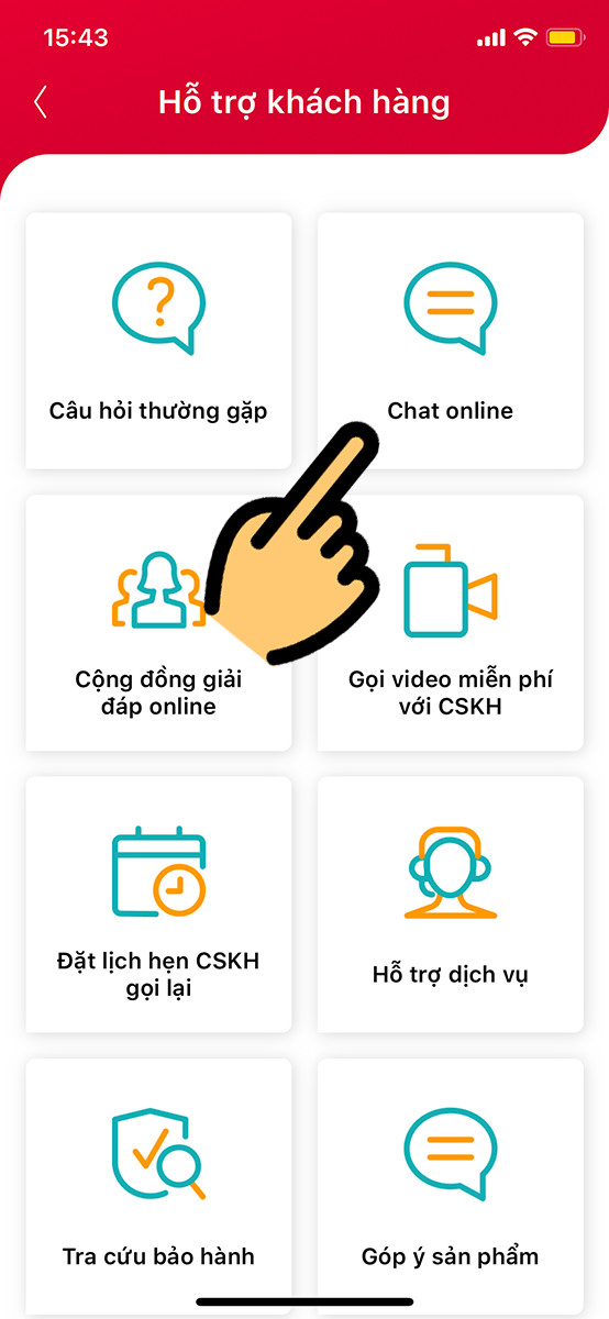 Chọn mục Chat online