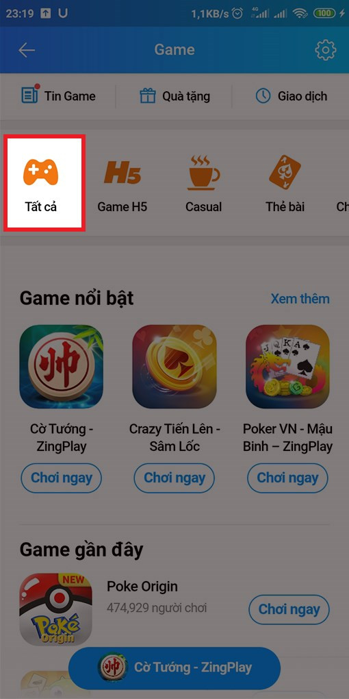 Chọn mục Tất cả