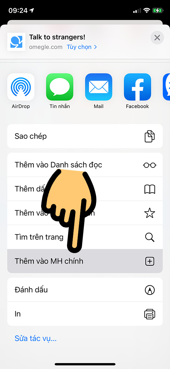 Chọn mục Thêm vào MH chính