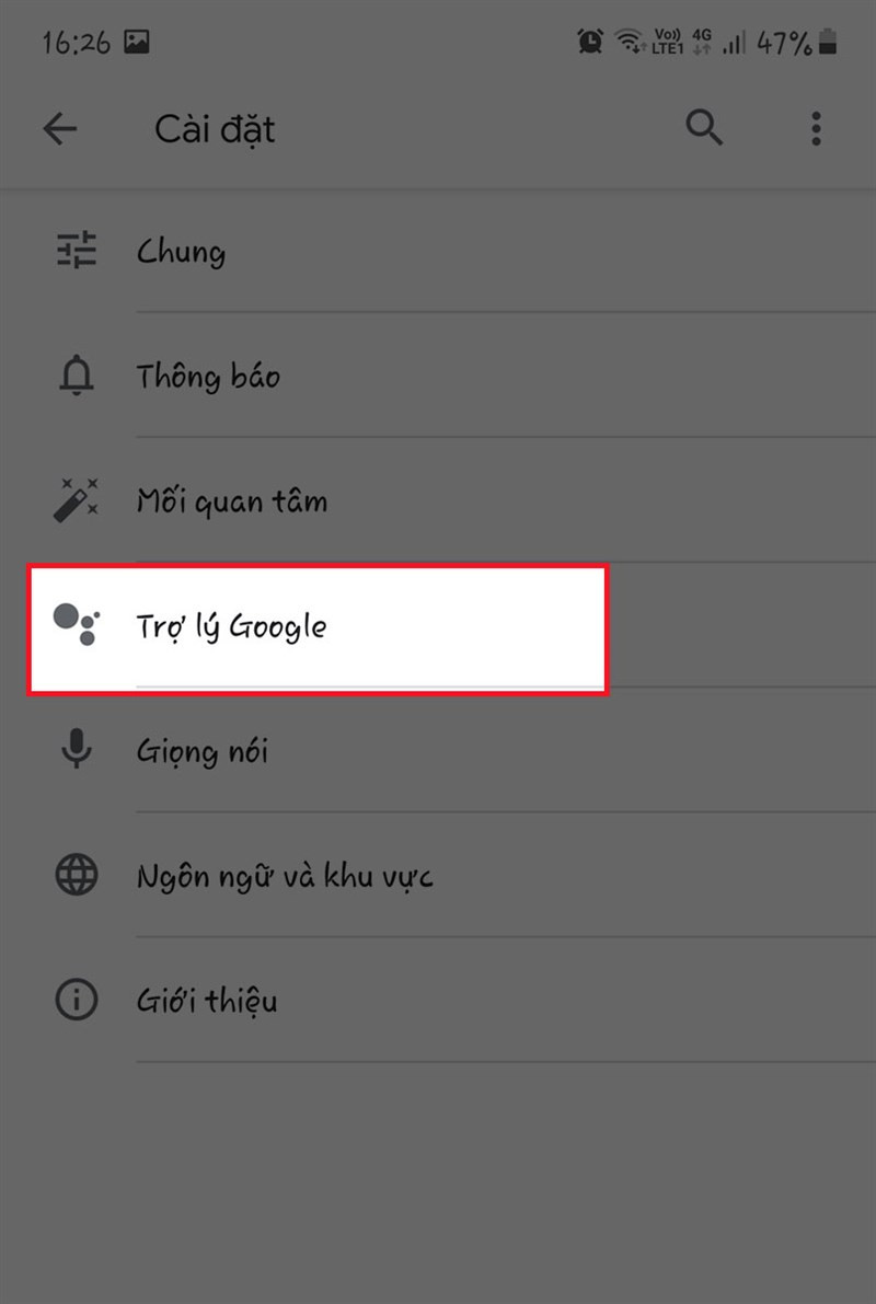 Chọn mục Trợ lý Google