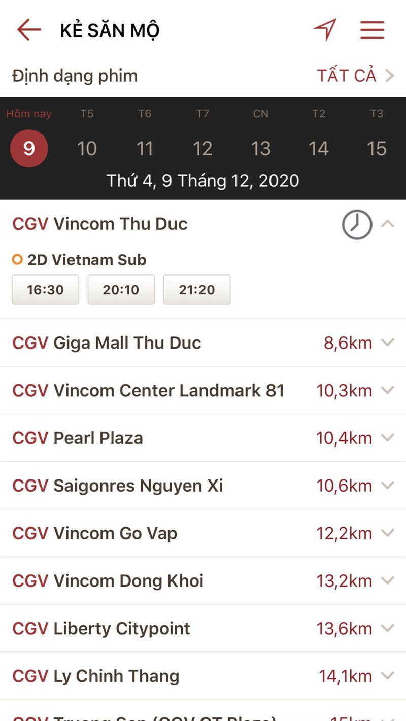 Chọn ngày, giờ và rạp CGV