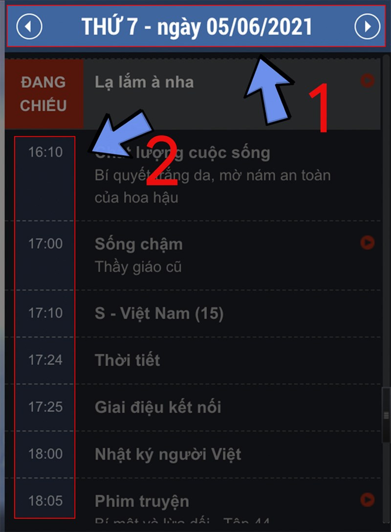 Chọn ngày và giờ bạn muốn xem