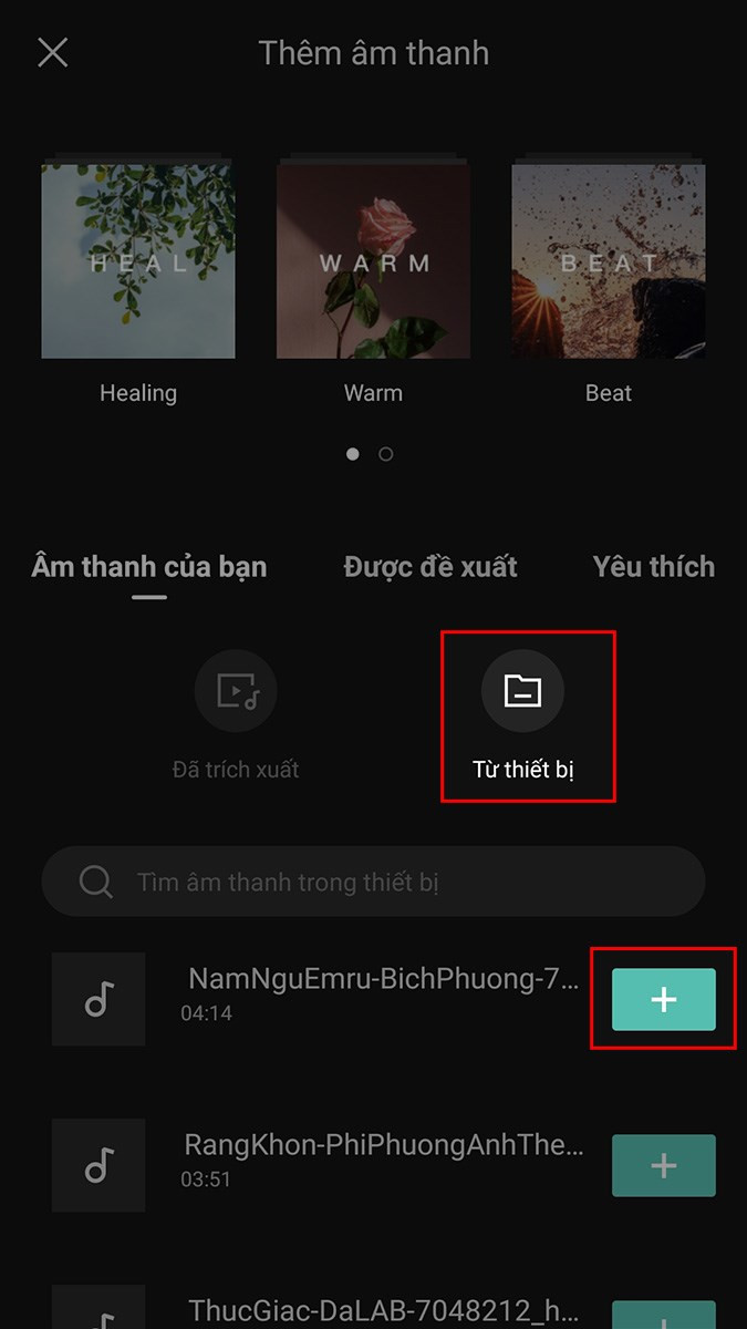 Chọn nhạc từ điện thoại trên CapCut