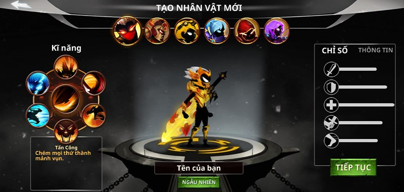 Chọn nhân vật trong Stickman Legends