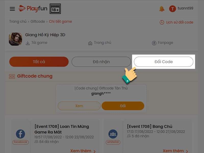 Chọn nhập code