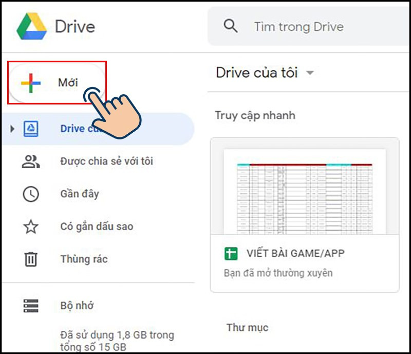 Chọn nút "Mới" trên Google Drive