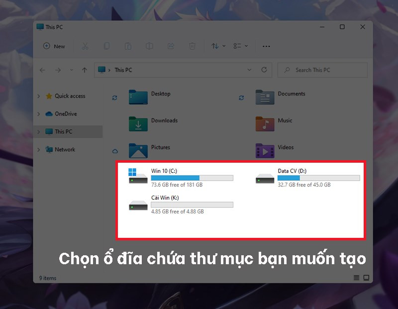 Chọn ổ đĩa chứa thư mục