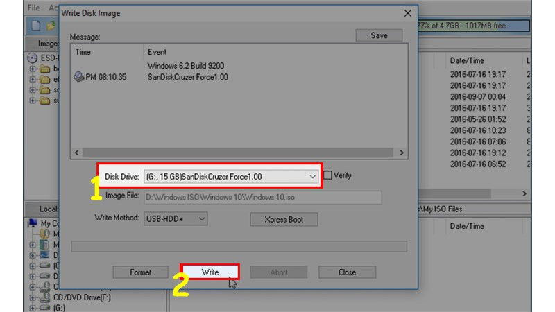 Chọn ổ USB và nhấn Write