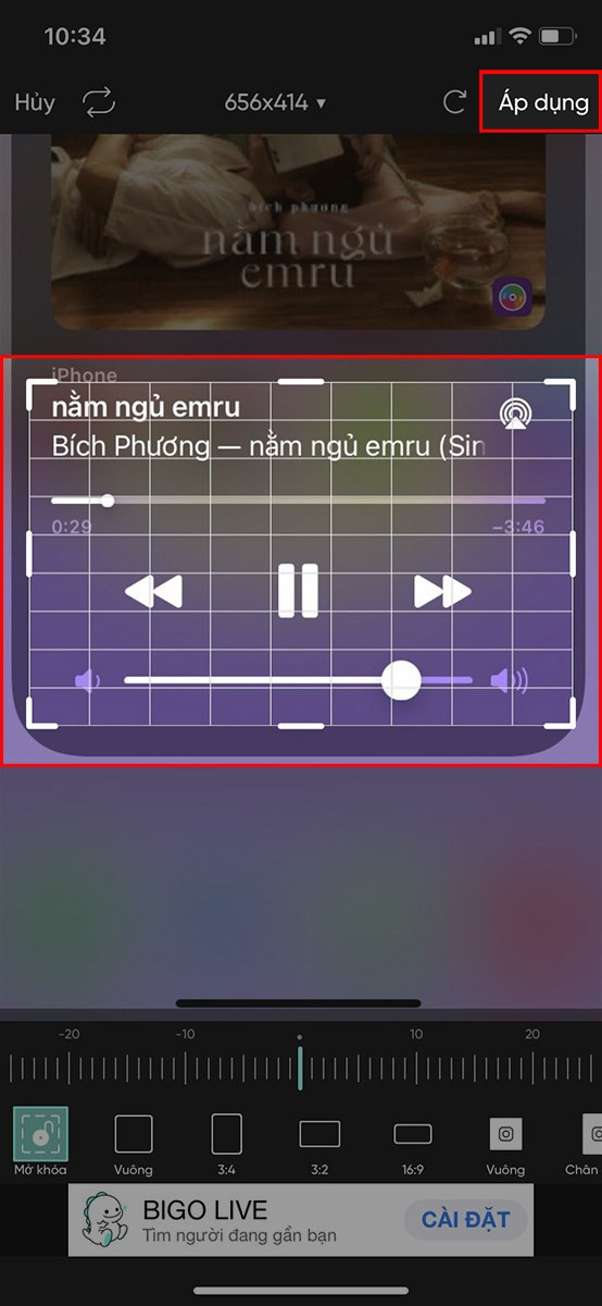 Chọn phần ảnh cần cắt &gt; Chọn Áp dụng