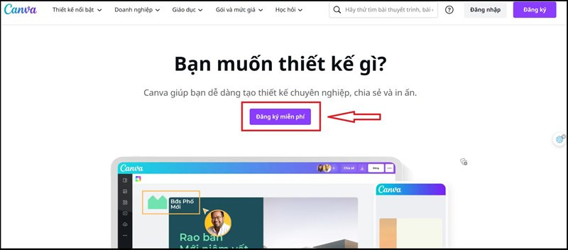 Chọn phần "Đăng ký" Canva