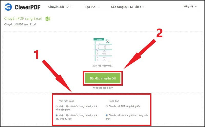 Chọn phương thức chuyển đổi trên CleverPDF