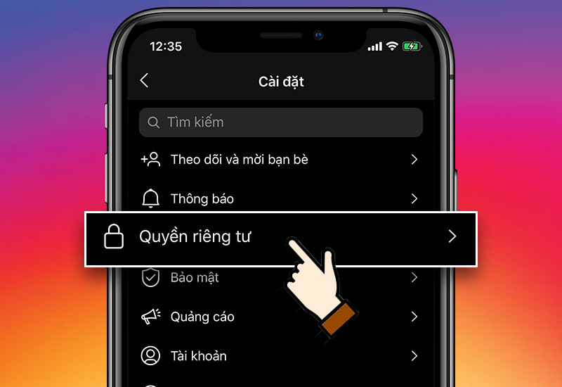 Chọn quyền riêng tư Instagram