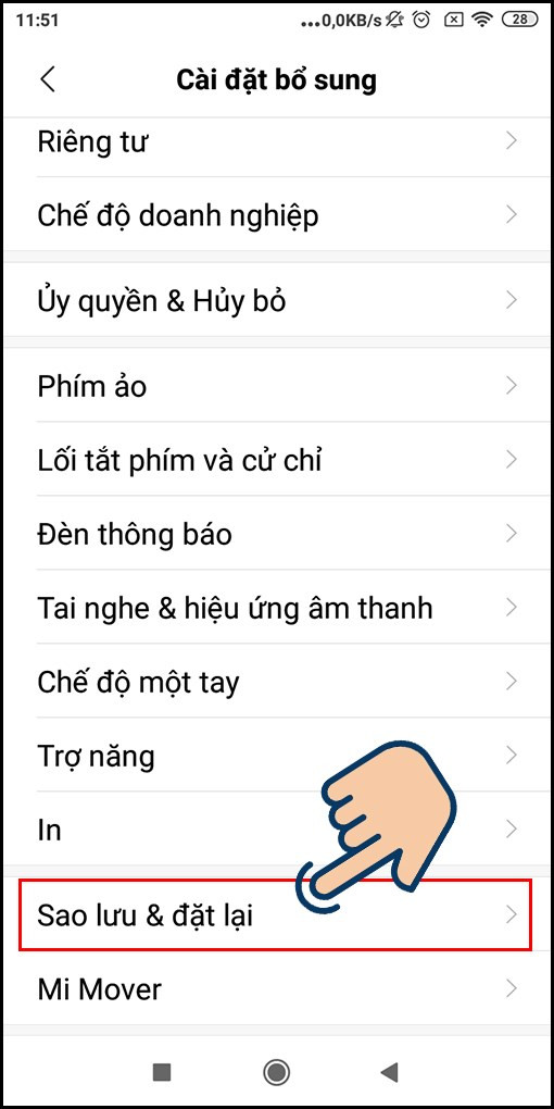 Chọn Sao lưu & đặt lại