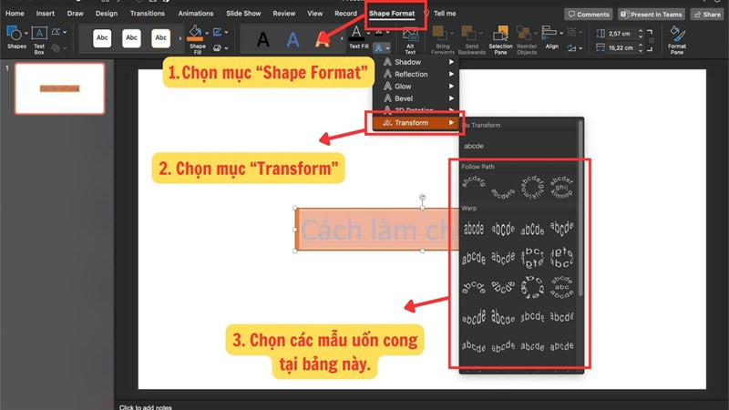 Chọn Shape Format và Text Effects