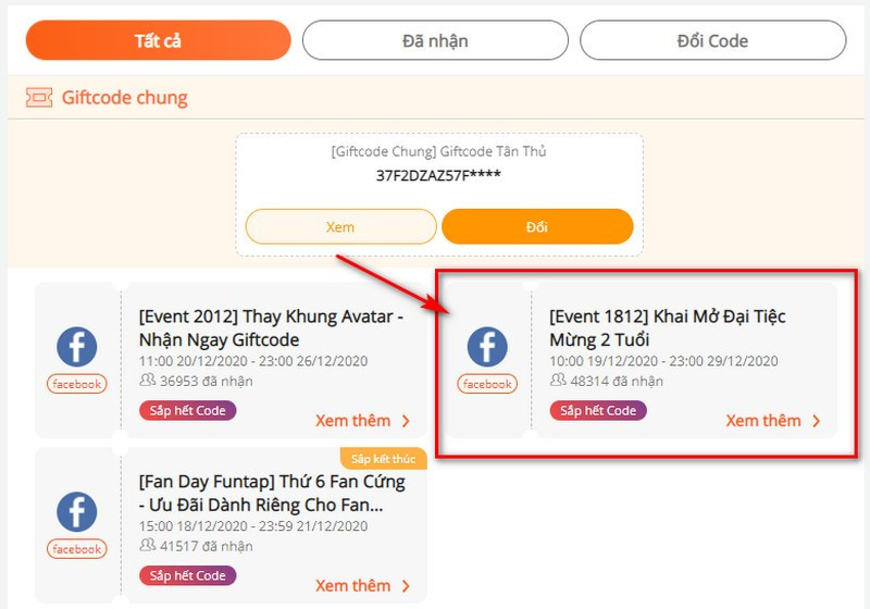 Chọn sự kiện muốn nhận Code và nhấn Tham gia.