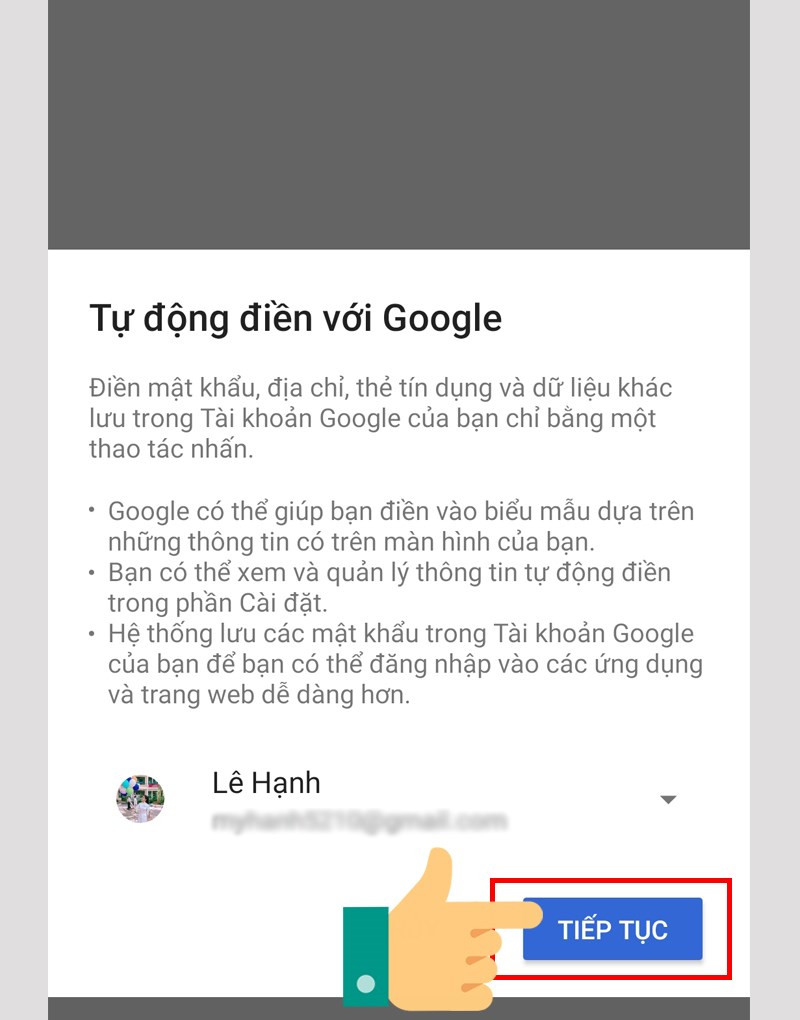 Chọn tài khoản email