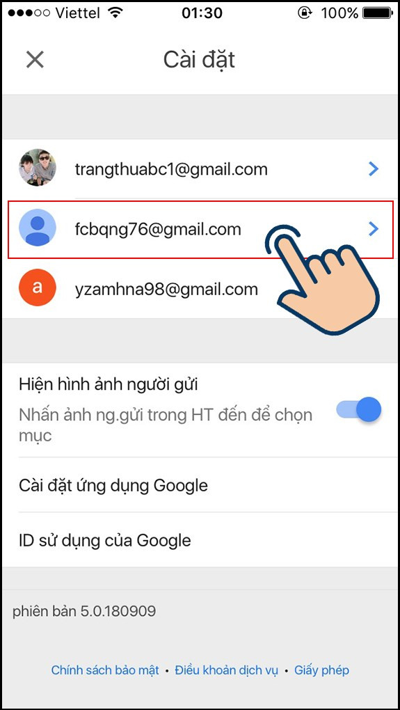 Chọn tài khoản Gmail