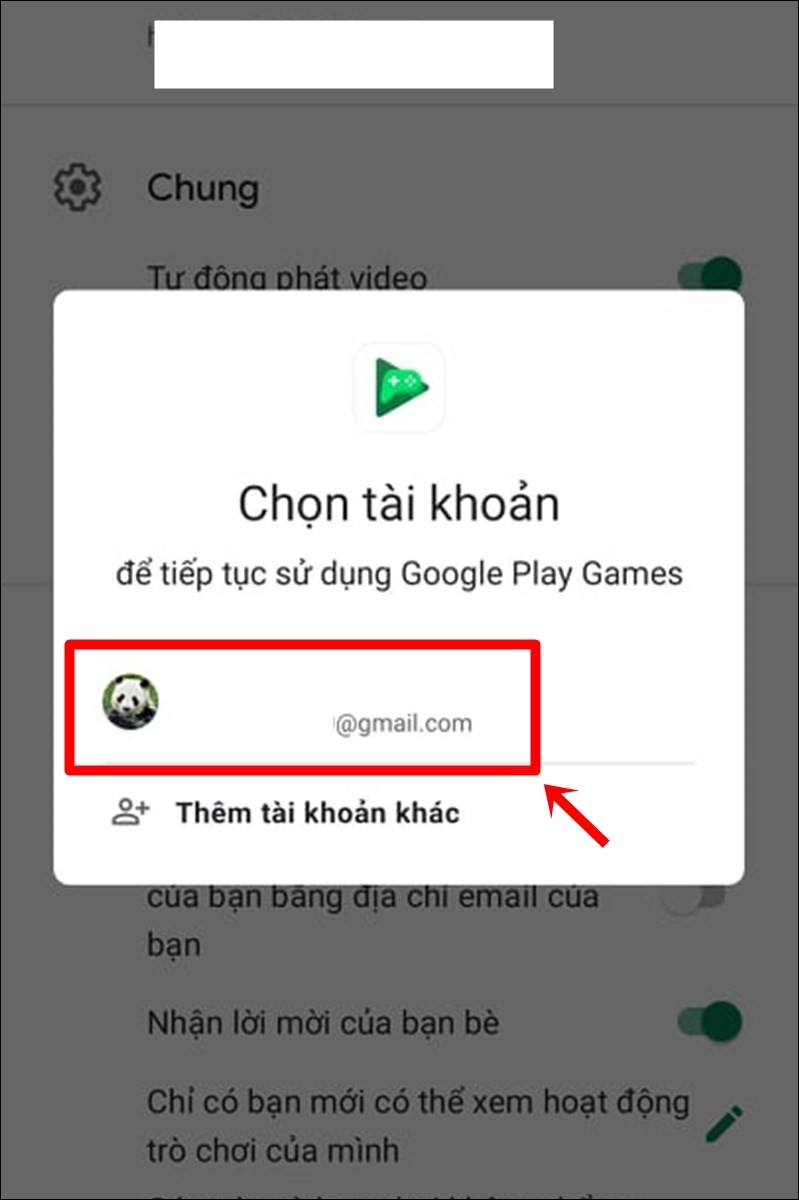 Chọn tài khoản Google cần xóa dữ liệu game