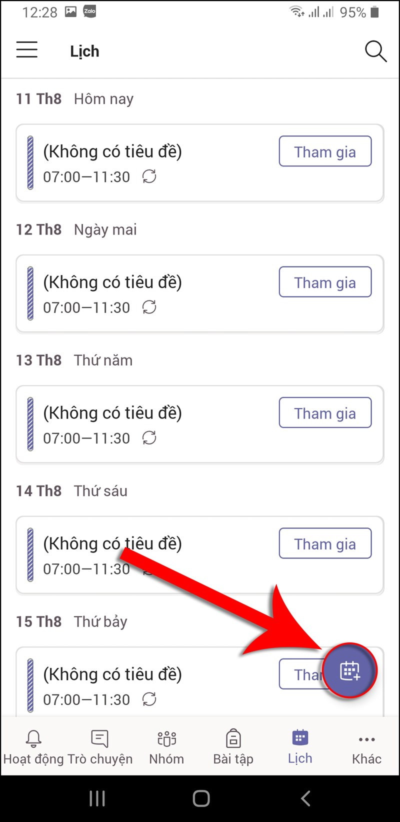 Chọn tạo lịch họp