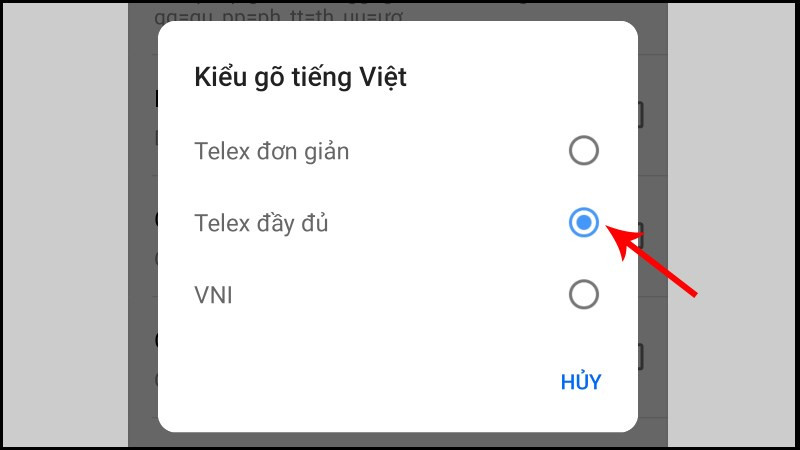 Chọn Telex đơn giản/Telex đầy đủ