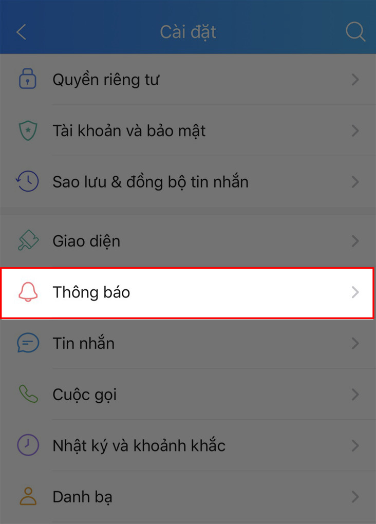 Chọn Thông báo