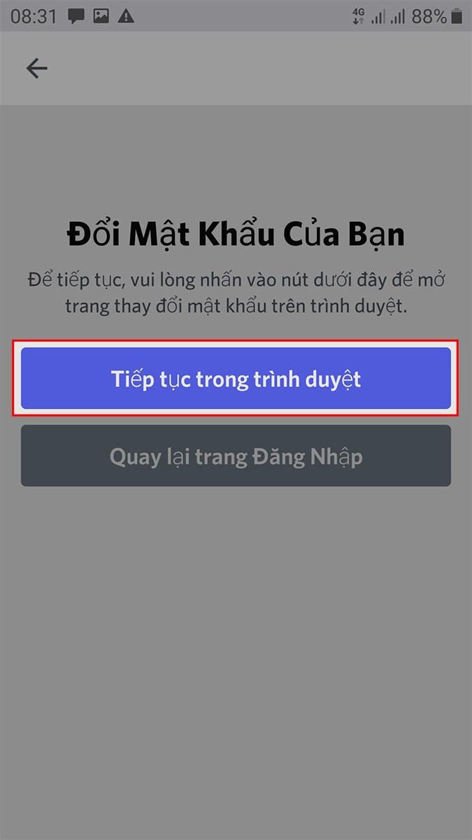 Chọn Tiếp tục trong trình duyệt