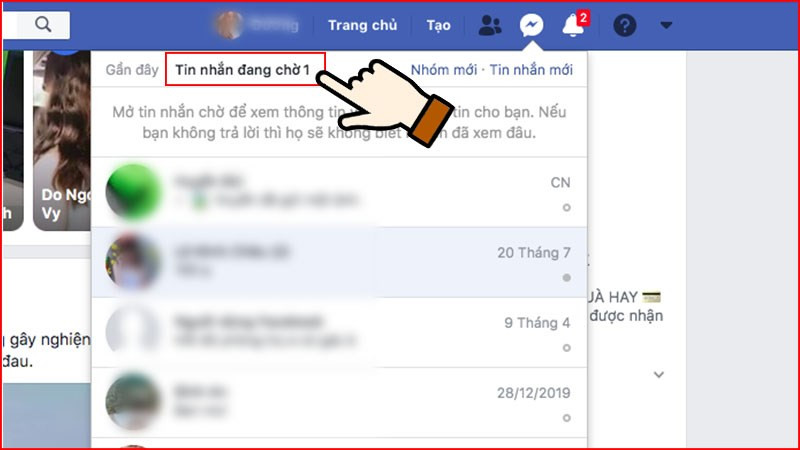 Chọn Tin nhắn đang chờ trên Facebook