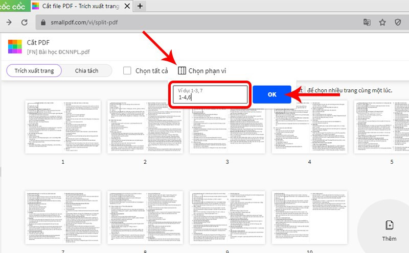 Chọn trang cần cắt