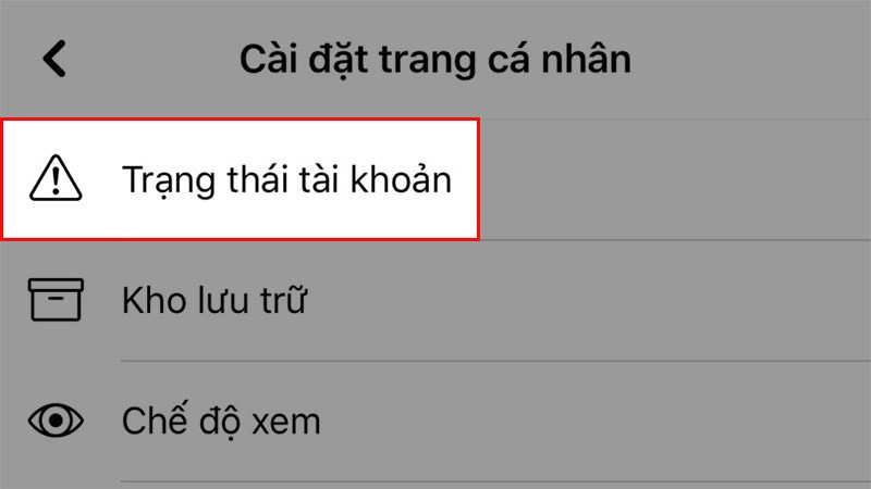 Chọn Trạng thái tài khoản để kiểm tra xem bạn có nhận được cảnh báo từ Facebook hay không