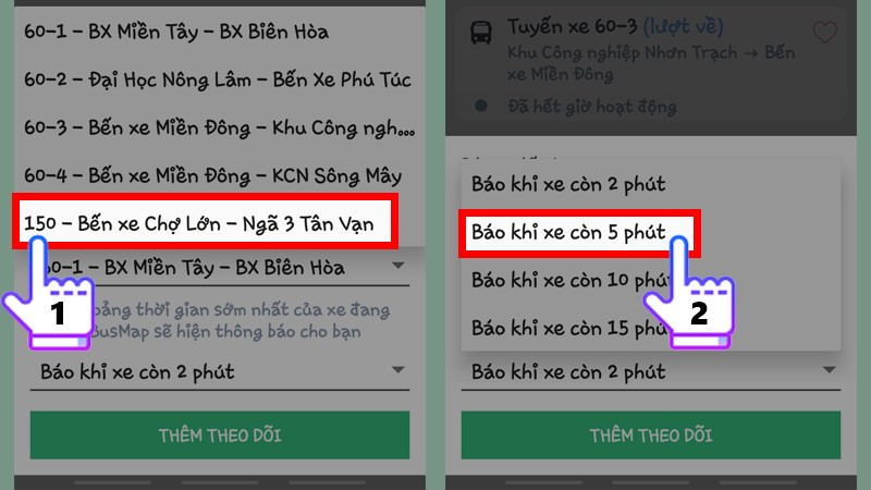 Chọn tuyến và thời gian