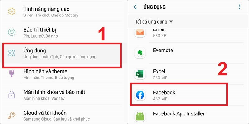 Chọn ứng dụng Facebook