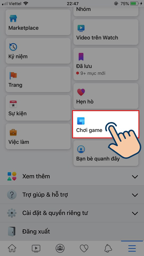 Chọn vào mục Chơi game