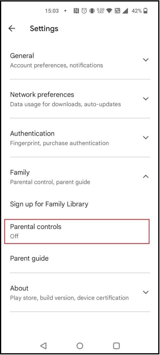 Chọn vào mục Parental controls