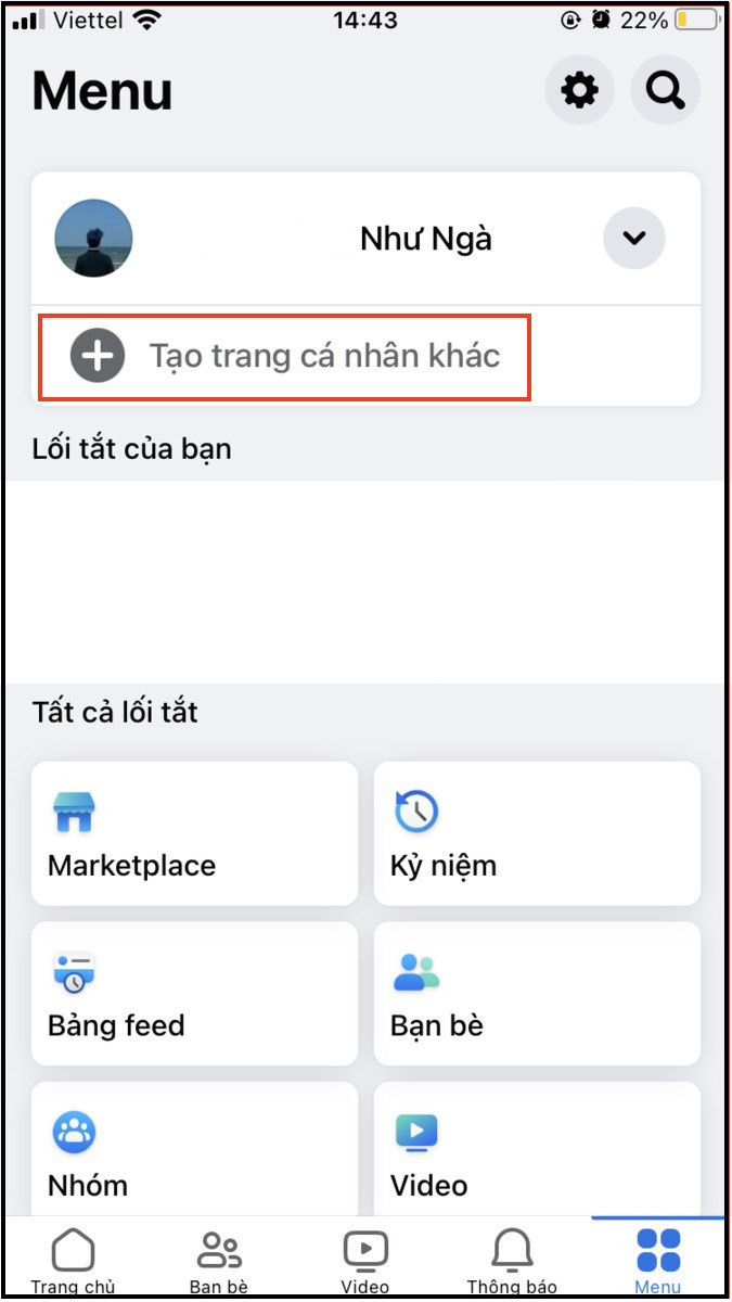 Chọn vào mục tạo trang cá nhân khác