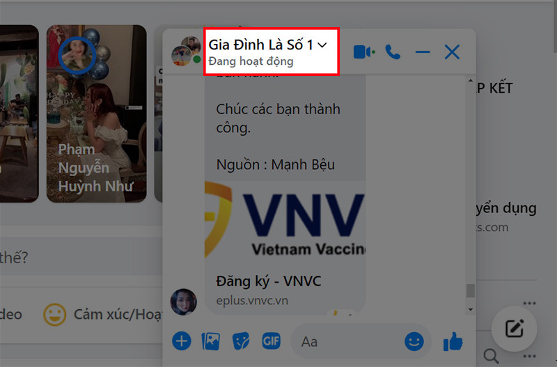 Chọn vào tên nhóm chat